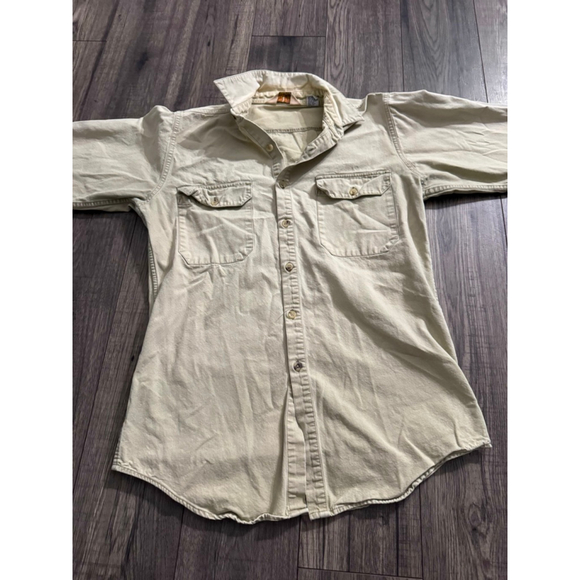 Cabelas Vintage 80s-90s Beige Safari Colored Long Sleeve Button Up Medium